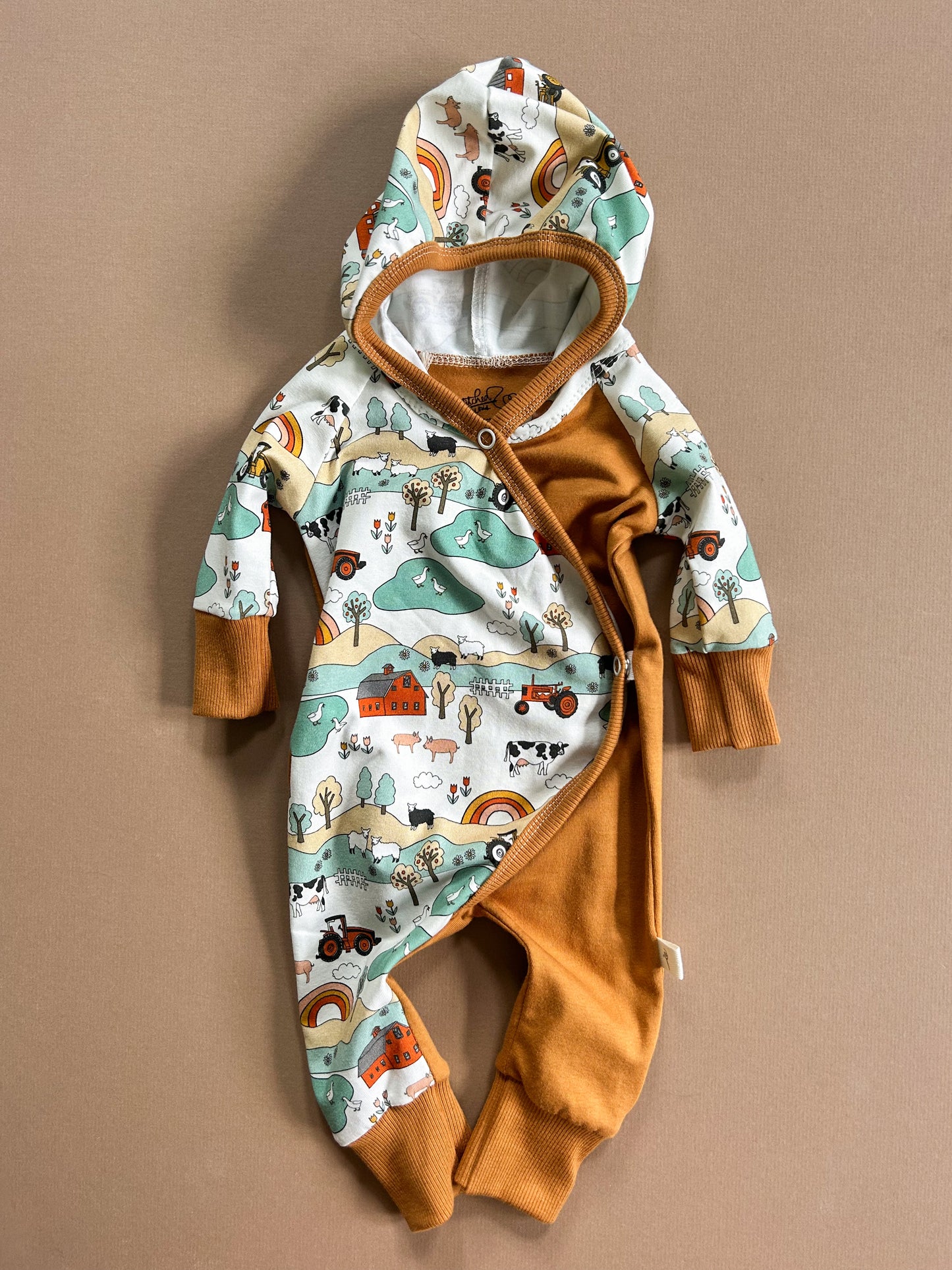 0-3M Hooded Baby East Romper (farm)