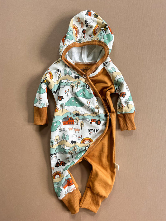0-3M Hooded Baby East Romper (farm)