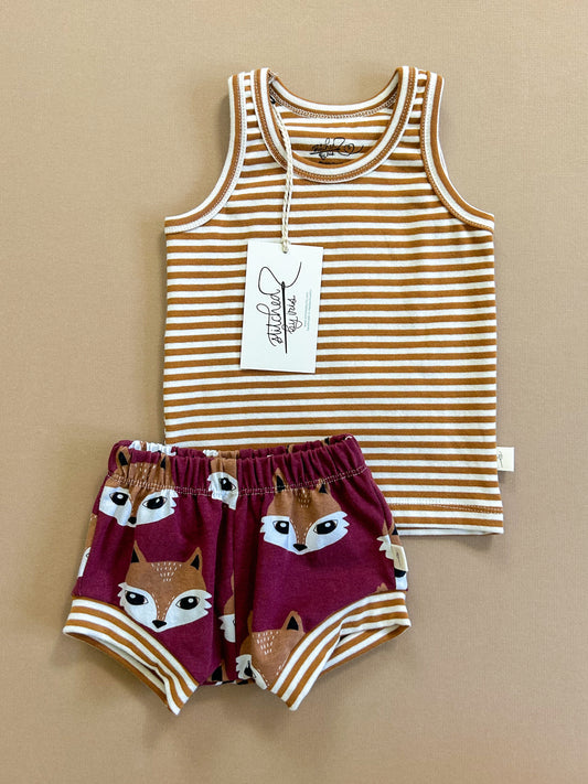 6-9M Tank & Shorties Set (maroon fox)