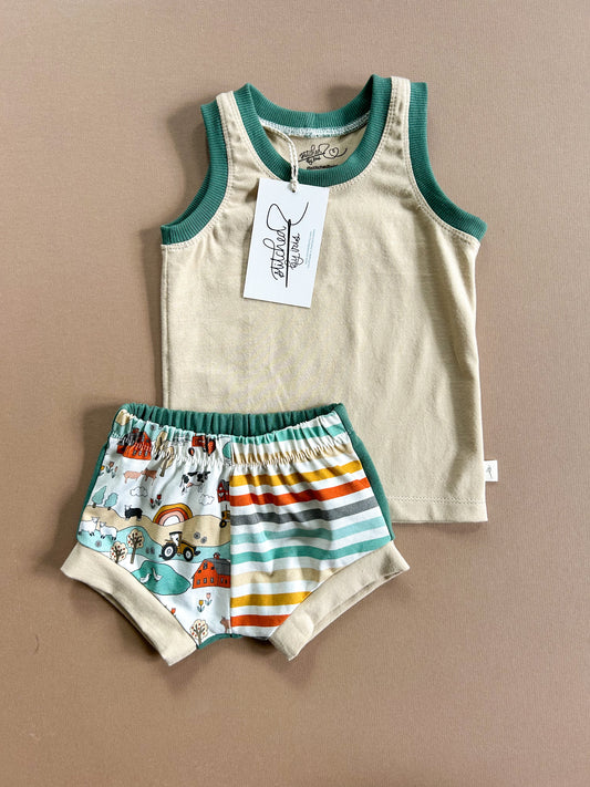 9-12M Tank & Shorties Set (color block farm)
